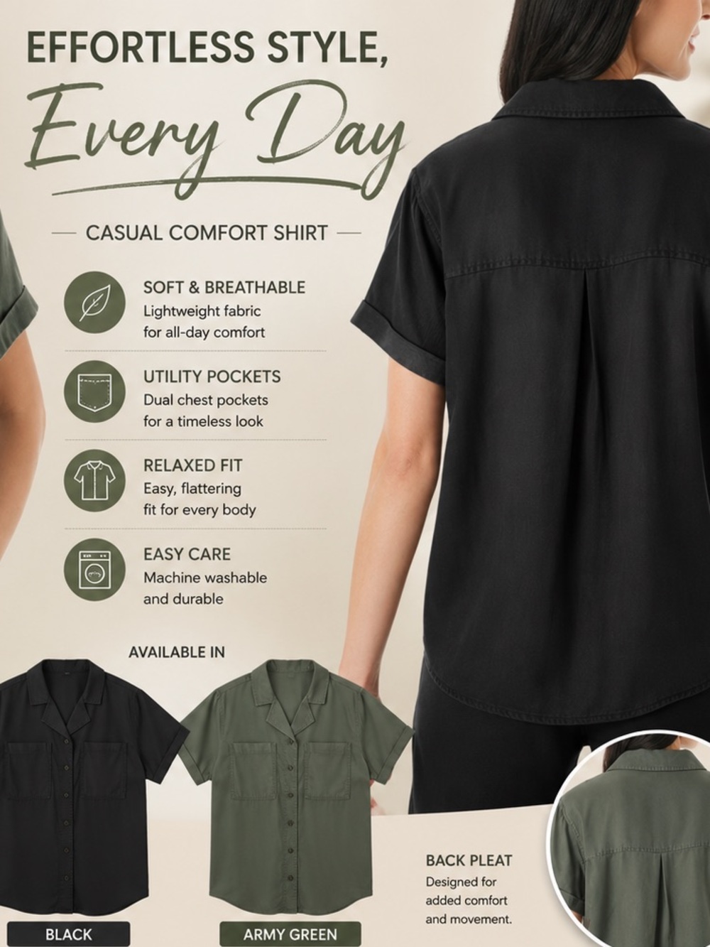 Member's Mark Women's Tencel Camp Shirt
 Black - Medium